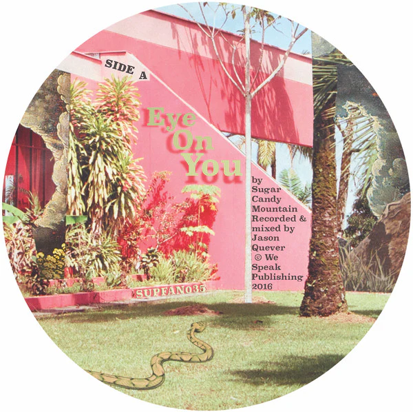 SUGAR CANDY MOUNTAIN, Eye On You / Sucette (Super Fan 99 ; SUPFAN035, UK 2016, Plastic Sleeve, Label Insert, Stingray Card, Limited Edition of 25, Octagonal, Lathe Cut, Clear Vinyl) 7" EP VG+/VG - Image 2
