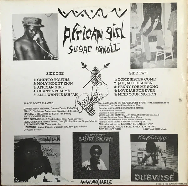 SUGAR MINOTT, African Girl (Black Roots; BR LP 3000 E, UK 1981, Red print on white.) LP G+/G+ - Image 2