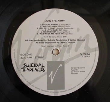 SUICIDAL TENDENCIES, Join The Army (Caroline Records With Grey Virgin Logo; V2424, UK 1987) LP VG+/VG - Image 3