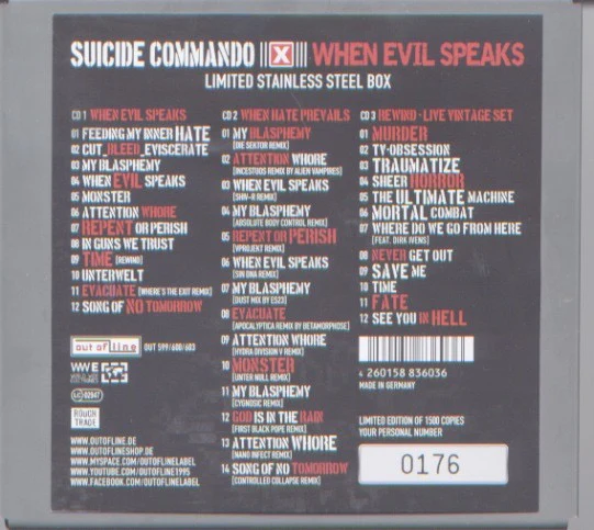 SUICIDE COMMANDO, When Evil Speaks (Out Of Line; OUT 599 | 600 | 603, Germany 2013, Box Set, Limited Edition 0944 of 1500) 3xCD VG+/VG+ - Image 2