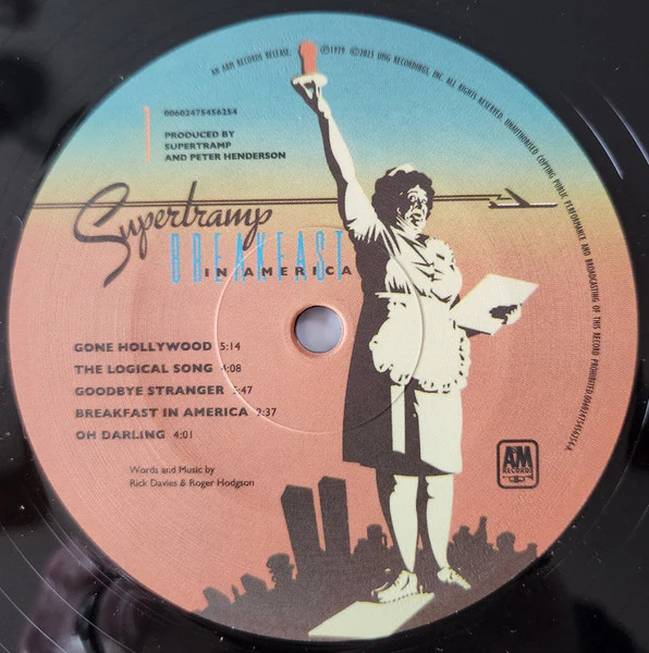 SUPERTRAMP, Breakfast In America (A&M Records; 7545625, Europe 2026 Reissue, Inner, 180 Gram Black Vinyl, Half Speed Mastered) LP NEW/NEW - Image 3