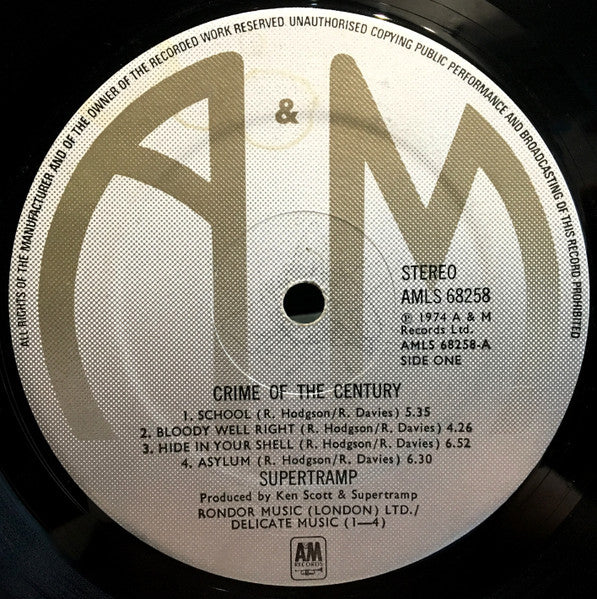 SUPERTRAMP, Crime of the Century (A&M; AMLS 68258, UK 1974, Varnished Sleeve, No Insert) LP VG/VG - Image 3
