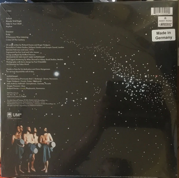 SUPERTRAMP, Crime Of The Century (A&M Records; 00602475450924, USA & Europe 2025 Reissue, 50th Anniversary Edition, Half Speed Mastered, 180 Gram) LP NEW/NEW - Image 2