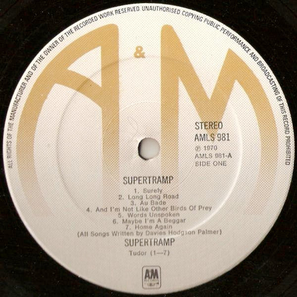 SUPERTRAMP, Supertramp (A&M Silver and Brown Label; AMLS981, UK 1974 Reissue, Laminated Sleeve) LP VG/VG+ - Image 3