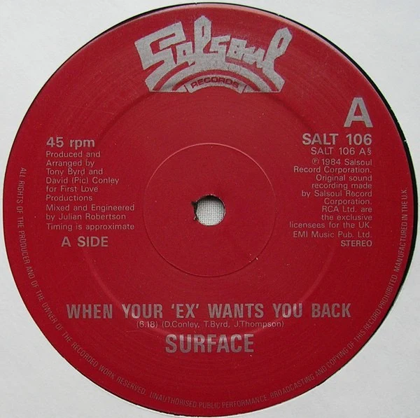 SURFACE, When Your 'Ex' Wants You Back (Salsoul Records; SALT 106, UK 1984, Picture Sleeve) 12" VG/G+ - Image 2