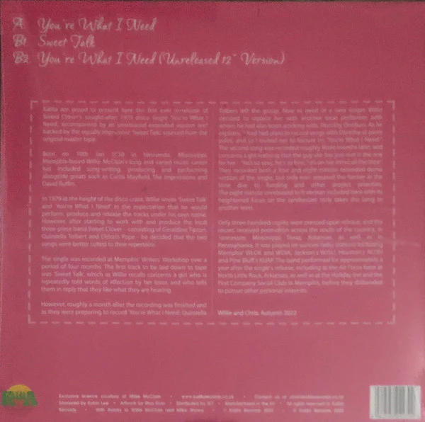 SWEET CLOVER, You're What I Need (Kalita Records; KALITA 12021, UK 2022) 12" VG+/VG+ - Image 2