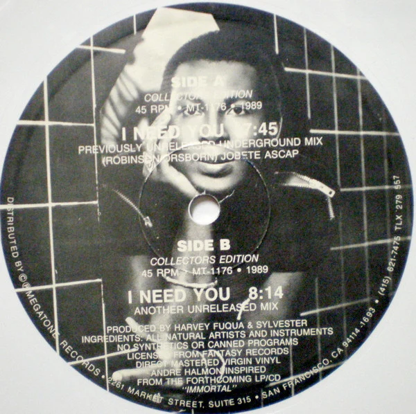SYLVESTER, I Need You (Unreleased Mixes) (Megatone; MT-1176, US 1989, White Vinyl) 12" /VG+ - Image 2