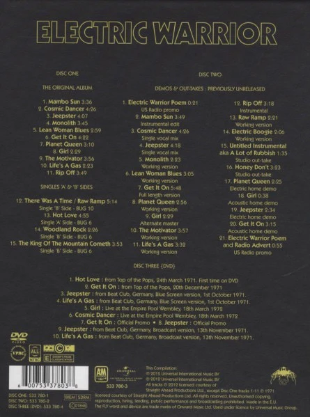 T. REX, Electric Warrior (40th Anniversary Super Deluxe Edition) (Universal Music Group International; 533 780-3, Europe 2012 Reissue, Box Set, Hardback Book, Includes DVD, Hardback Book, Po 3xCD VG+/VG+ - Image 2