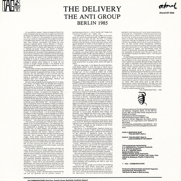 TAG, The Delivery (Atonal Records ; ST 3006, Germany 1985, Clear Vinyl) LP VG/EX - Image 2