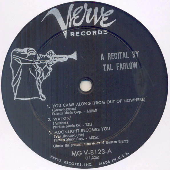 TAL FARLOW, A Recital By Tal Farlow (Verve Records; MG V-8123, US 1957 Reissue) LP G/G+ - Image 3