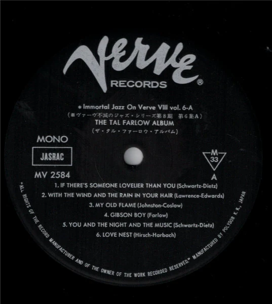 TAL FARLOW, The Tal Farlow Album (Verve Records; MV 2584, Japan 1976 Reissue) LP G+/VG - Image 3