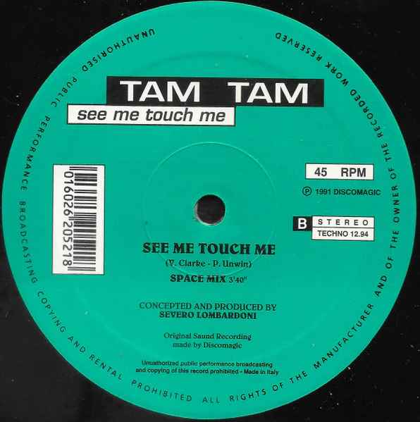 TAM TAM, See Me Touch Me (Technology; TECHNO 12.94, Italy 1991), SALE - Up to 50% Off the Original Price  12" /G+ - Image 2