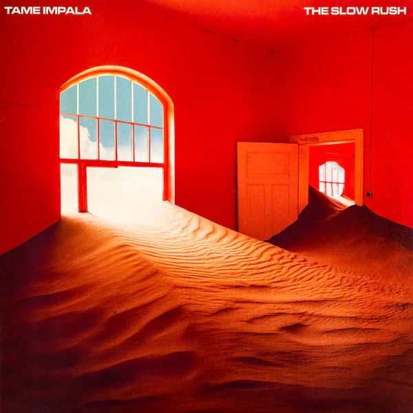 TAME IMPALA, The Slow Rush (Island Records; 7757950, Worldwide 2020, Textured Gatefold Sleeve, 2 Inners, Poster, One Disc Red Vinyl With Gold Splodge, One Disc Blue Vinyl With Gold Splodge) 2xLP VG+/VG+