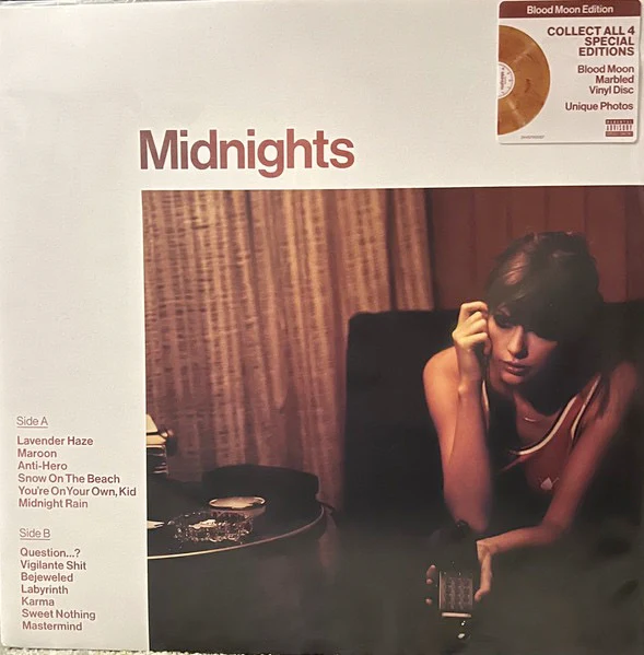 TAYLOR SWIFT, Midnights (Republic Records; 2445790067, Europe 2022, Gatefold, Inner & Booklet, Blood Moon Marbled Vinyl) LP EX/EX