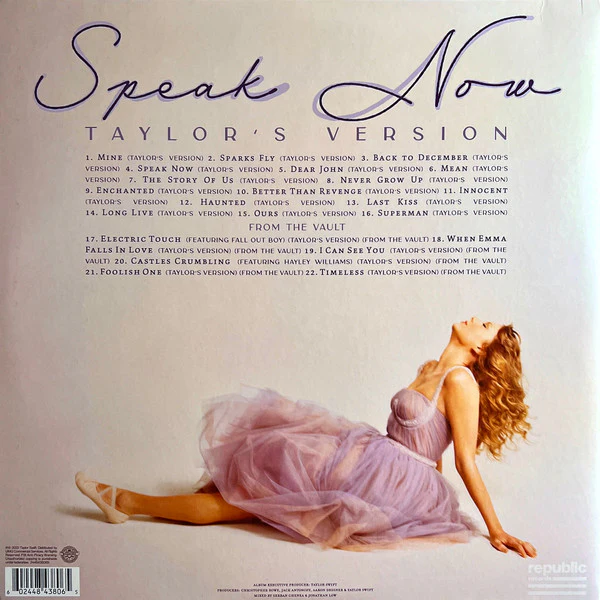 TAYLOR SWIFT, Speak Now (Taylor's Version) (Republic Records; 4843806, Worldwide 2023, Gatefold, 3 Inners, Violet Marbled Vinyl), SALE - Up to 50% Off the Original Price 3xLP NEW/NEW - Image 2