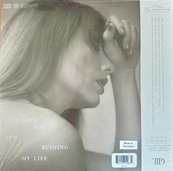 TAYLOR SWIFT, The Tortured Poets Department (Republic Records; 5893331, Worldwide 2024, Gatefold, 2 Inners & Booket, Gray [Smoke Gray] Vinyl) 2xLP NEW/NEW - Image 2