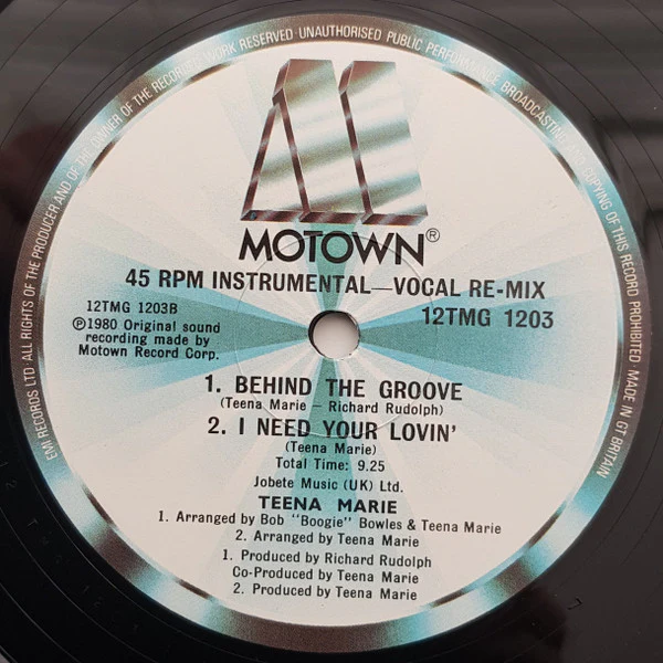 TEENA MARIE, I Need Your Lovin' / Behind The Groove / Remix (Motown; 12TMG 1203, UK 1980, Die Cut Company Sleeve) 12" /G+ - Image 2