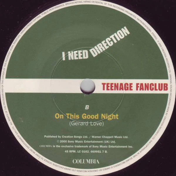 TEENAGE FANCLUB, I Need Direction / On This Good Night (Columbia; 669951, UK 2000, Picture Sleeve) 7" VG/VG+ - Image 3
