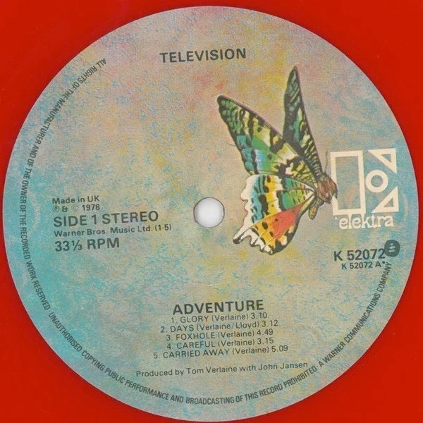 TELEVISION, Adventure (Elektra; K52072, UK 1978, Red Insert, Red Vinyl) LP VG/VG - Image 3