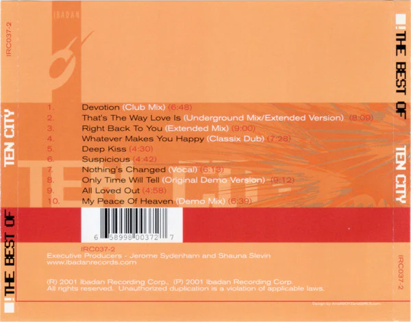 TEN CITY, The Best Of Ten City (Ibadan; IRC037-2, US 2001) CD VG+/VG+ - Image 2