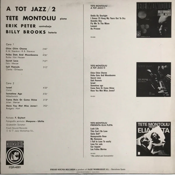 TETE MONTOLIU TRIO, A Tot Jazz / 2 (Concentric / Fresh Sound Records; FSR-4001, Spain 1989 Reissue) LP VG/VG+ - Image 2
