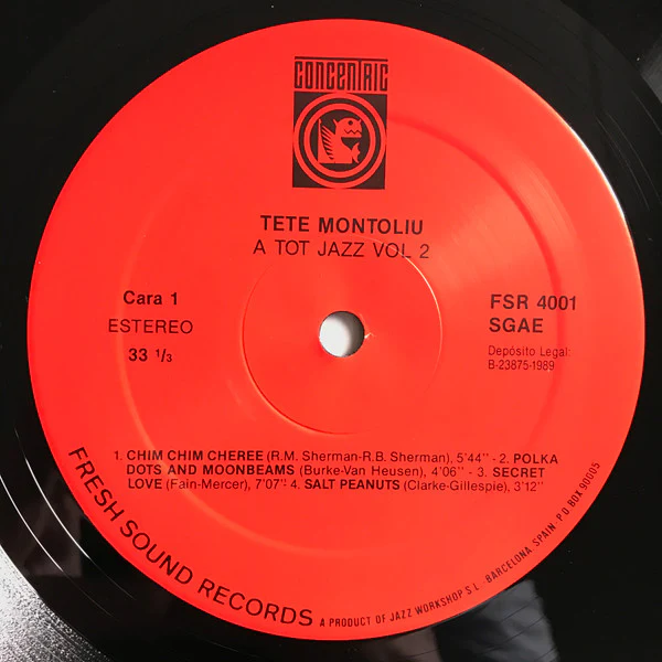 TETE MONTOLIU TRIO, A Tot Jazz / 2 (Concentric / Fresh Sound Records; FSR-4001, Spain 1989 Reissue) LP VG/VG+ - Image 3