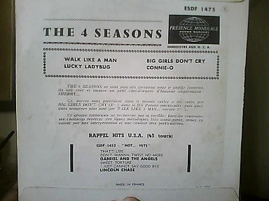 THE 4 SEASONS, Walk Like A Man (Columbia ; ESDF 1475, France 1963, Laminated Flipback Sleeve) 7" EP VG+/VG+ - Image 2