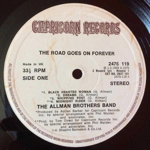 THE ALLMAN BROTHERS BAND, The Road Goes On Forever (Capricorn; 2637 101, UK 1975, Gatefold) 2xLP VG+/VG+ - Image 3