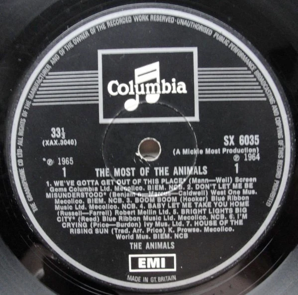 THE ANIMALS, The Most Of The Animals (Columbia; SX 6035, UK 1969 Reissue, Flipback Sleeve, Mono) LP VG/VG - Image 2