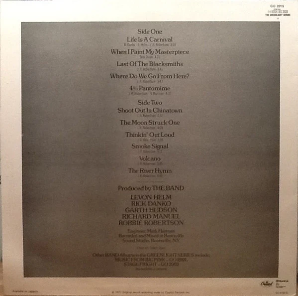 THE BAND, Cahoots (Capitol Records ; GO 2015, UK 1980s Reissue) LP VG+/VG - Image 2