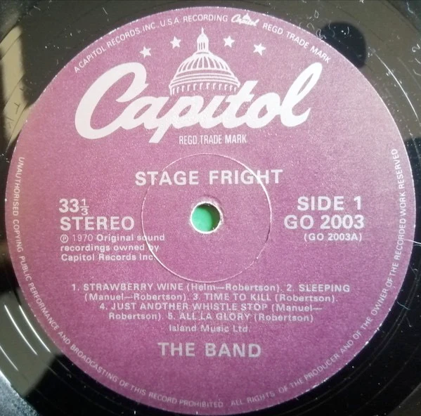 THE BAND, Stage Fright (Capitol Records ; GO 2003, Europe 1980s Reissue, Company Inner) LP VG+/VG+ - Image 3