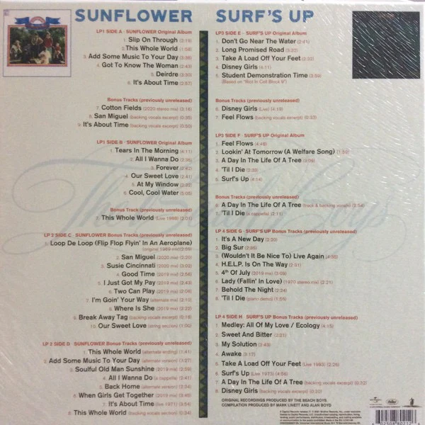 THE BEACH BOYS, Feel Flows (The Sunflower & Surf's Up Sessions 1969-1971) (Capitol Records; 00602508802126, UK & Europe 2021 Reissue, Box Set, Compilation, Remastered, Stereo), SALE - Up to  4xLP NEW/NEW - Image 2
