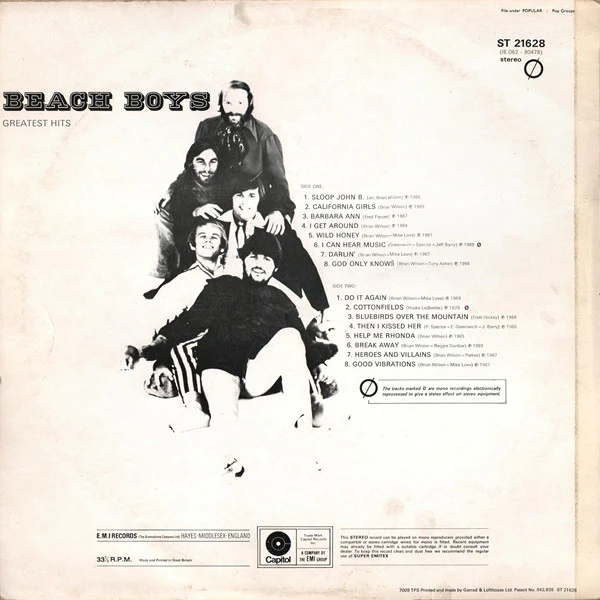 THE BEACH BOYS, Greatest Hits (Capitol Green; ST 21628, UK 1970, Laminated Front Sleeve, Made in England on Label Rim) LP VG+/VG - Image 2