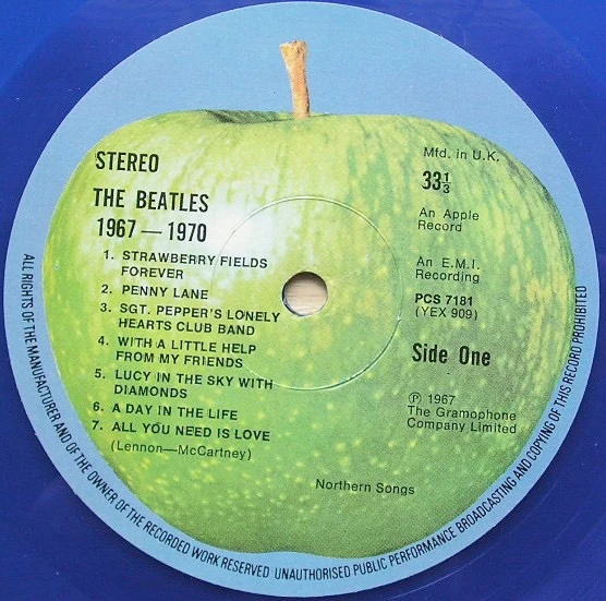 THE BEATLES, 1967-1970 (Apple; PCSPB 718, UK 1978 Reissue, Laminated Gatefold Sleeve, 2 Inners, Blue Vinyl) 2xLP VG/VG - Image 3