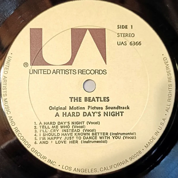 THE BEATLES, A Hard Day's Night (Original Motion Picture Sound Track) (United Artists Records; UAS 6366, US 1975 Reissue, Pasteback Sleeve, AudioMatrix Runouts) LP VG/VG+ - Image 3