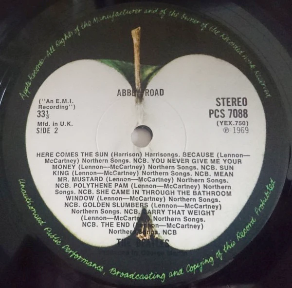 THE BEATLES, Abbey Road (Apple; PCS 7088, UK 1969, Laminated Sleeve, No Her Majesty Credit On Sleeve Or Label, Apple Logo Aligned, YEX 749-2 750-1) LP VG/G - Image 3