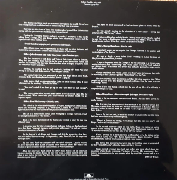 THE BEATLES / DAVID WIGG, The Beatles Tapes From The David Wigg Interviews (Polydor; 2683 068, UK 1976, Gatefold, Stapled In Booklet) 2xLP VG/VG - Image 2