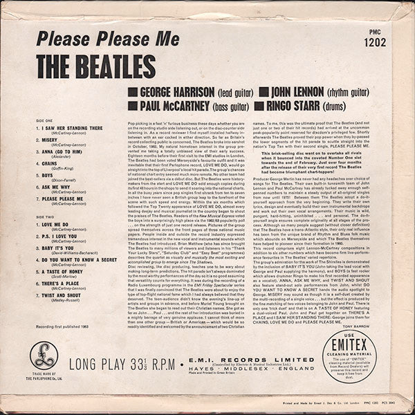 THE BEATLES, Please Please Me (Parlophone Black/Gold; PMC 1202, UK 1963, Flipback EJ Day, Mono - Northern Songs Publishing, Aligned Photo - XEX421-1N, XEX422-1N.) LP G/G - Image 2