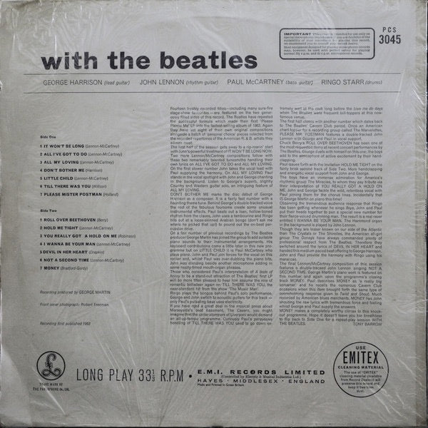 THE BEATLES, With the Beatles (Parlophone Silver/Black - 2 EMI Boxes; PCS3045, UK 1970s Reissue, Laminated Front Sleeve, Gramophone Co on Label Rim) LP VG+/VG+ - Image 2