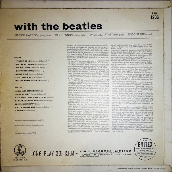 THE BEATLES, With the Beatles (Parlophone Black/Yellow; PMC 1206, UK 1963, Laminated Flipback Sleeve, 2nd Press. Mono, Parlophone co. on Rim, "Recording 1st Published" Text, 'You Really Got  LP VG/G - Image 2