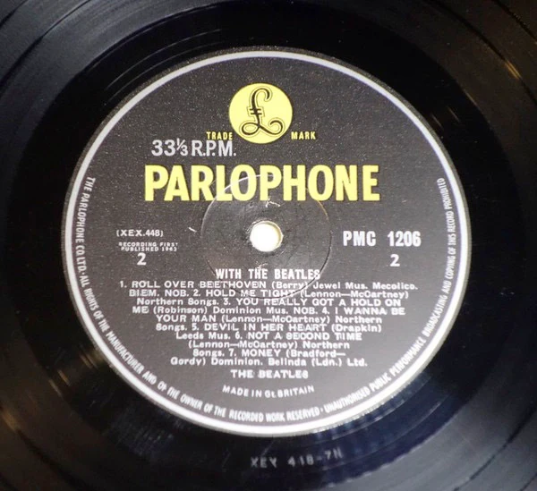 THE BEATLES, With the Beatles (Parlophone Black/Yellow; PMC 1206, UK 1963, Laminated Flipback Sleeve, 2nd Press. Mono, Parlophone co. on Rim, "Recording 1st Published" Text, 'You Really Got  LP VG/G - Image 3