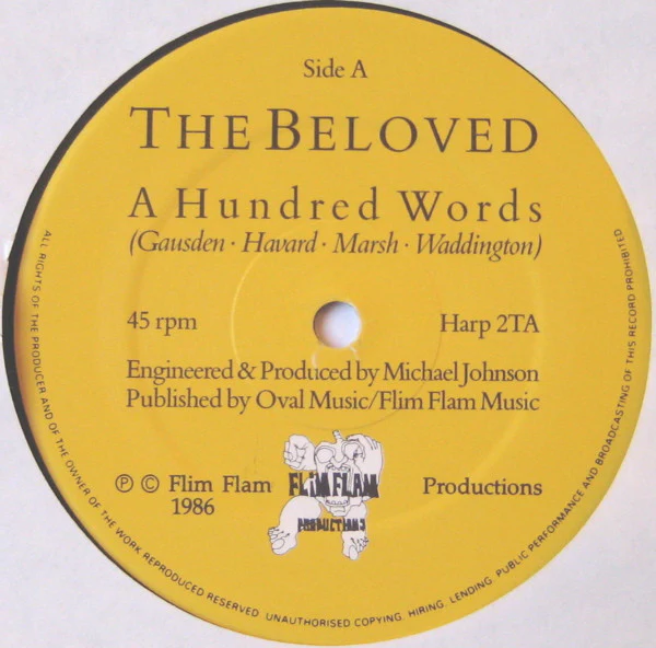 THE BELOVED, A Hundred Words (Flim Flam Productions; HARP 2T, UK 1986, Picture Sleeve) 12" VG/VG - Image 3