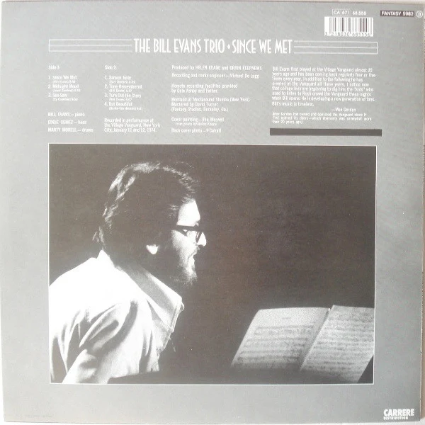 THE BILL EVANS TRIO, Since We Met (Fantasy; 68.555, France Reissue) LP VG/VG - Image 2
