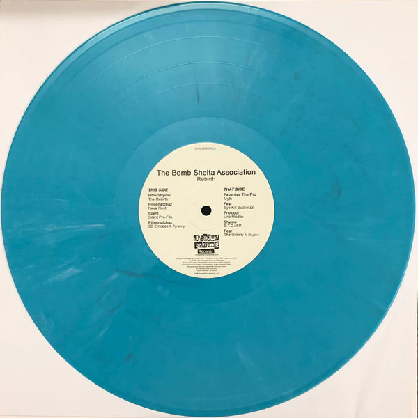 THE BOMB SHELTA ASSOCIATION, Rebirth (Chopped Herring Records; CHBOM8SHEL1, UK 2019, Stickered Plain Sleeve, Aqua Vinyl) 12" EP /G - Image 3
