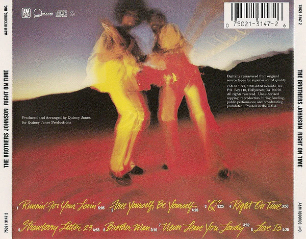 THE BROTHERS JOHNSON, Right On Time (A&M Records; 75021 3147 2, US 1996) CD EX/EX - Image 2