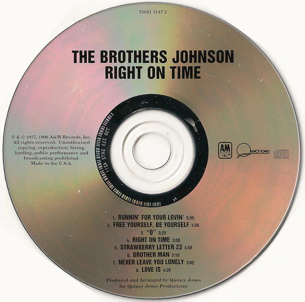 THE BROTHERS JOHNSON, Right On Time (A&M Records; 75021 3147 2, US 1996) CD EX/EX - Image 3