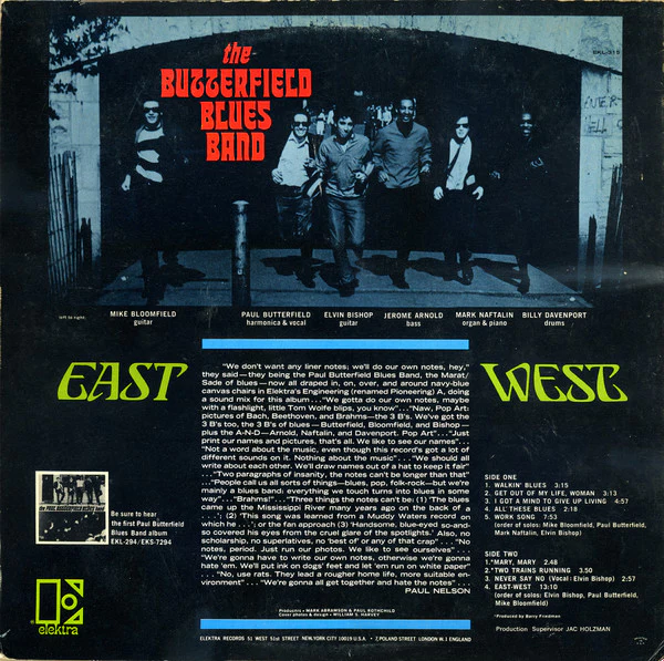 THE BUTTERFIELD BLUES BAND, East-West (Elektra Orange; EKL-7315, UK (US Sleeve) 1966, Mono, 1st Press) LP G+/G - Image 2