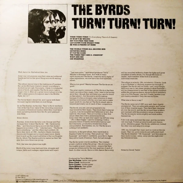 THE BYRDS, Turn! Turn! Turn! (Embassy; 31526, UK 1977 Reissue, Alternate Sleeve) LP VG/VG - Image 2
