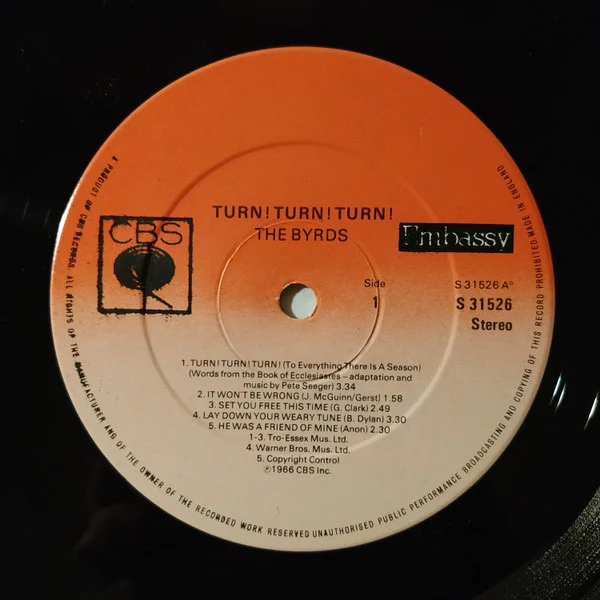 THE BYRDS, Turn! Turn! Turn! (Embassy; 31526, UK 1977 Reissue, Alternate Sleeve) LP VG/VG - Image 3