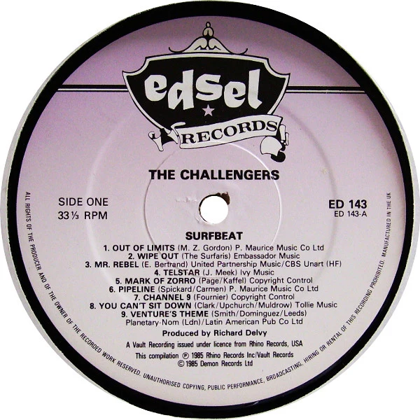 THE CHALLENGERS, Surfbeat (Edsel Records; ED 143, UK 1985, Insert), SALE - Up to 50% Off the Original Price LP VG/VG+ - Image 3